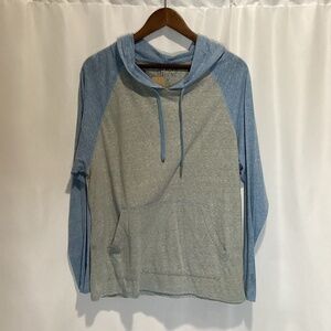 1628. Men’s Blue & Turquoise Jersey Hoodie Shirt VGUC Size Large